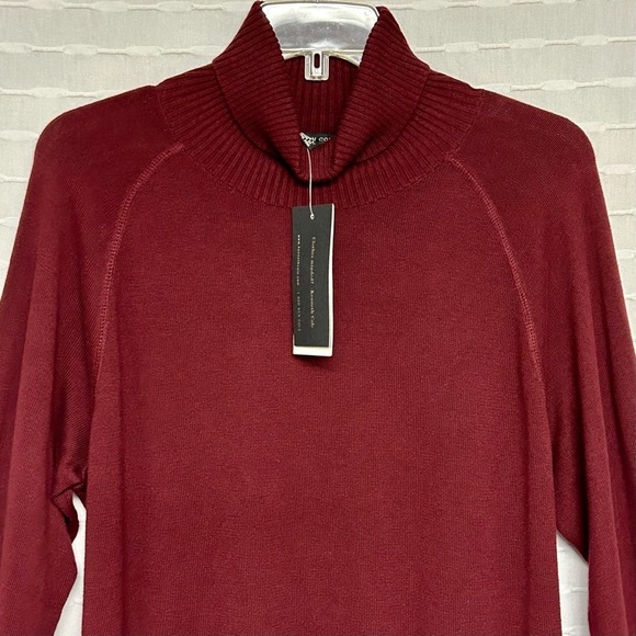 Kenneth Cole Mens Knit Turtleneck Sweater Raglan Sleeves Maroon Red Large - Picture 2 of 15